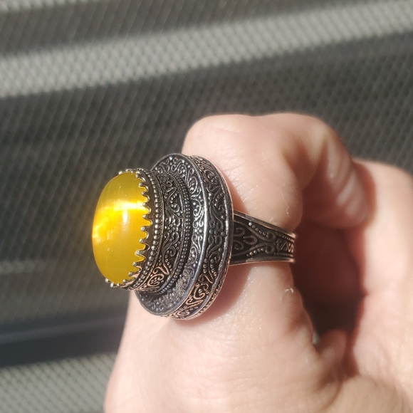 New Amazing Baltic Amber Egg Yolk 925 Silver Statement Ring. - Picture 7 of 16